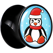 Load image into Gallery viewer, Black Acrylic Snowfall Holiday Penguin Double Flare Plug Set by Onyx O
