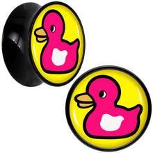 Load image into Gallery viewer, Black Acrylic Pink Ducky Double Flare Plug Set by Onyx O
