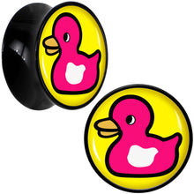 Load image into Gallery viewer, Black Acrylic Pink Ducky Double Flare Plug Set by Onyx O
