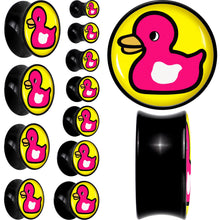 Load image into Gallery viewer, Black Acrylic Pink Ducky Double Flare Plug Set by Onyx O
