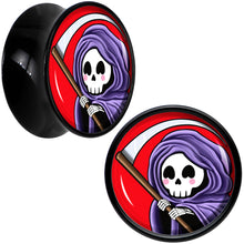 Load image into Gallery viewer, Black Acrylic Grim Reaper Double Flare Plug Set by Onyx O

