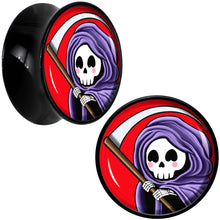 Load image into Gallery viewer, Black Acrylic Grim Reaper Double Flare Plug Set by Onyx O
