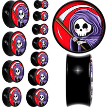 Load image into Gallery viewer, Black Acrylic Grim Reaper Double Flare Plug Set by Onyx O
