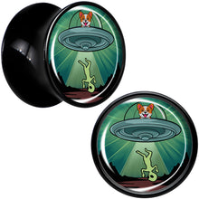 Load image into Gallery viewer, 0G Reverse Alien UFO Abduction Black Acrylic Saddle Plug Set by Onyx O
