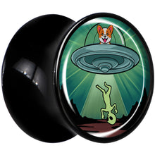 Load image into Gallery viewer, 0G Reverse Alien UFO Abduction Black Acrylic Saddle Plug Set by Onyx O

