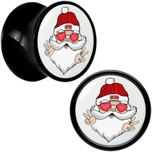 Load image into Gallery viewer, Black Acrylic Christmas Peace Love Santa Double Flare Plug Set by Onyx O
