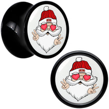 Load image into Gallery viewer, Black Acrylic Christmas Peace Love Santa Double Flare Plug Set by Onyx O
