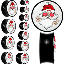 Load image into Gallery viewer, Black Acrylic Christmas Peace Love Santa Double Flare Plug Set by Onyx O
