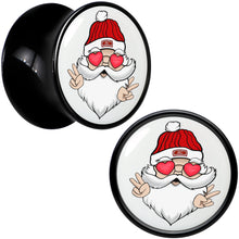 Load image into Gallery viewer, Black Acrylic Christmas Peace Love Santa Double Flare Plug Set by Onyx O
