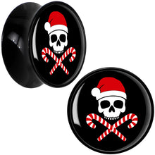 Load image into Gallery viewer, Santa Pirate Candy Cane Skull Black Acrylic Saddle Plug Set by Onyx O
