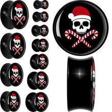 Load image into Gallery viewer, Santa Pirate Candy Cane Skull Black Acrylic Saddle Plug Set by Onyx O
