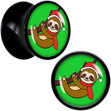 Load image into Gallery viewer, Holiday Santa Sloth Black Acrylic Saddle Plug Set by Onyx O
