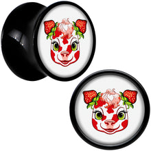 Load image into Gallery viewer, Stawberry Cow Black Acrylic Saddle Plug Set 8mm to 20mm by Onyx O

