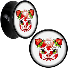 Load image into Gallery viewer, Stawberry Cow Black Acrylic Saddle Plug Set 8mm to 20mm by Onyx O
