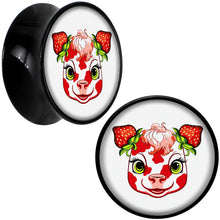 Load image into Gallery viewer, Stawberry Cow Black Acrylic Saddle Plug Set 8mm to 20mm by Onyx O
