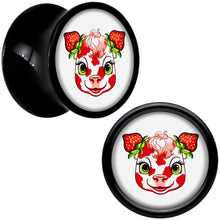 Load image into Gallery viewer, Stawberry Cow Black Acrylic Saddle Plug Set 8mm to 20mm by Onyx O
