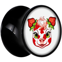 Load image into Gallery viewer, Stawberry Cow Black Acrylic Saddle Plug Set 8mm to 20mm by Onyx O
