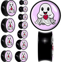 Load image into Gallery viewer, Valentine Sweet Ghost Black Acrylic Saddle Plug Set by Onyx O
