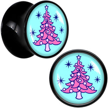 Load image into Gallery viewer, Pastel Christmas Tree Holiday Black Acrylic Saddle Plug Set by Onyx O
