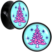 Load image into Gallery viewer, Pastel Christmas Tree Holiday Black Acrylic Saddle Plug Set by Onyx O
