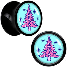 Load image into Gallery viewer, Pastel Christmas Tree Holiday Black Acrylic Saddle Plug Set by Onyx O
