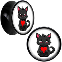 Load image into Gallery viewer, Valentine Cat Black Acrylic Saddle Plug Set by Onyx O
