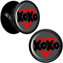 Load image into Gallery viewer, 0G XOXO Heart Black Acrylic Saddle Plug Set by Onyx O
