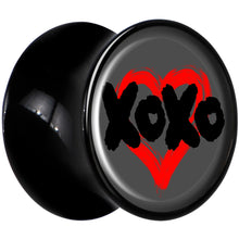 Load image into Gallery viewer, 0G XOXO Heart Black Acrylic Saddle Plug Set by Onyx O

