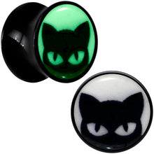 Load image into Gallery viewer, Black Acrylic Glow in the Dark Peeking Cat Double Flare Plug Set by Onyx O
