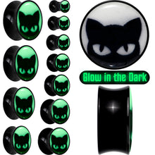 Load image into Gallery viewer, Black Acrylic Glow in the Dark Peeking Cat Double Flare Plug Set by Onyx O
