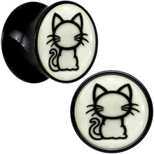 Load image into Gallery viewer, Glow in the Dark Kitty Cat Black Acrylic Saddle Plug Set 8mm to 20mm by Onyx O
