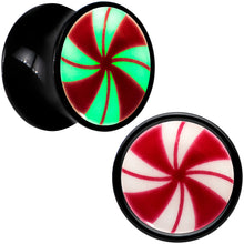 Load image into Gallery viewer, Black Acrylic Peppermint Candy Glow in Dark Double Flare Plug Set by Onyx O
