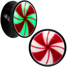 Load image into Gallery viewer, Black Acrylic Peppermint Candy Glow in Dark Double Flare Plug Set by Onyx O
