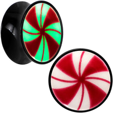 Load image into Gallery viewer, Black Acrylic Peppermint Candy Glow in Dark Double Flare Plug Set by Onyx O
