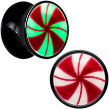 Load image into Gallery viewer, Black Acrylic Peppermint Candy Glow in Dark Double Flare Plug Set by Onyx O

