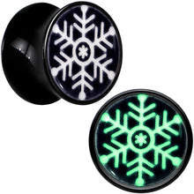 Load image into Gallery viewer, Glow in the Dark Holiday Snowflake Black Acrylic Saddle Plug Set by Onyx O
