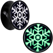 Load image into Gallery viewer, Glow in the Dark Holiday Snowflake Black Acrylic Saddle Plug Set by Onyx O
