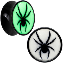 Load image into Gallery viewer, Black Acrylic Widow Spider Glow in the Dark Double Flare Plug Set by Onyx O
