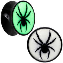 Load image into Gallery viewer, Black Acrylic Widow Spider Glow in the Dark Double Flare Plug Set by Onyx O
