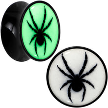 Load image into Gallery viewer, Black Acrylic Widow Spider Glow in the Dark Double Flare Plug Set by Onyx O
