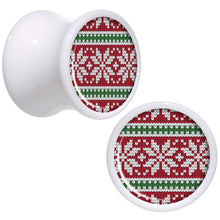 Load image into Gallery viewer, Red Green Christmas Sweater White Acrylic Saddle Plug Set Sizes 5mm to 20mm
