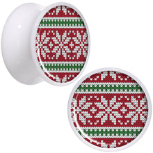 Load image into Gallery viewer, Red Green Christmas Sweater White Acrylic Saddle Plug Set Sizes 5mm to 20mm
