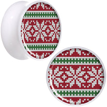 Load image into Gallery viewer, Red Green Christmas Sweater White Acrylic Saddle Plug Set Sizes 5mm to 20mm
