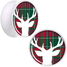 Load image into Gallery viewer, Red Green Plaid Reindeer White Acrylic Saddle Plug Set Sizes 5mm to 20mm
