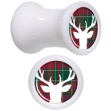 Load image into Gallery viewer, Red Green Plaid Reindeer White Acrylic Saddle Plug Set Sizes 5mm to 20mm
