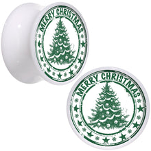 Load image into Gallery viewer, Merry Christmas Tree White Acrylic Saddle Plug Set Sizes 5mm to 20mm
