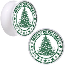 Load image into Gallery viewer, Merry Christmas Tree White Acrylic Saddle Plug Set Sizes 5mm to 20mm
