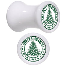 Load image into Gallery viewer, Merry Christmas Tree White Acrylic Saddle Plug Set Sizes 5mm to 20mm
