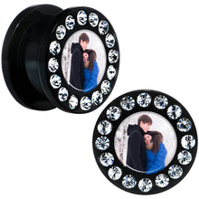Load image into Gallery viewer, Black Acrylic Custom Photo Gem Screw Fit Plug - buy 2 for a pair
