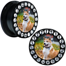 Load image into Gallery viewer, Black Acrylic Custom Photo Gem Screw Fit Plug - buy 2 for a pair
